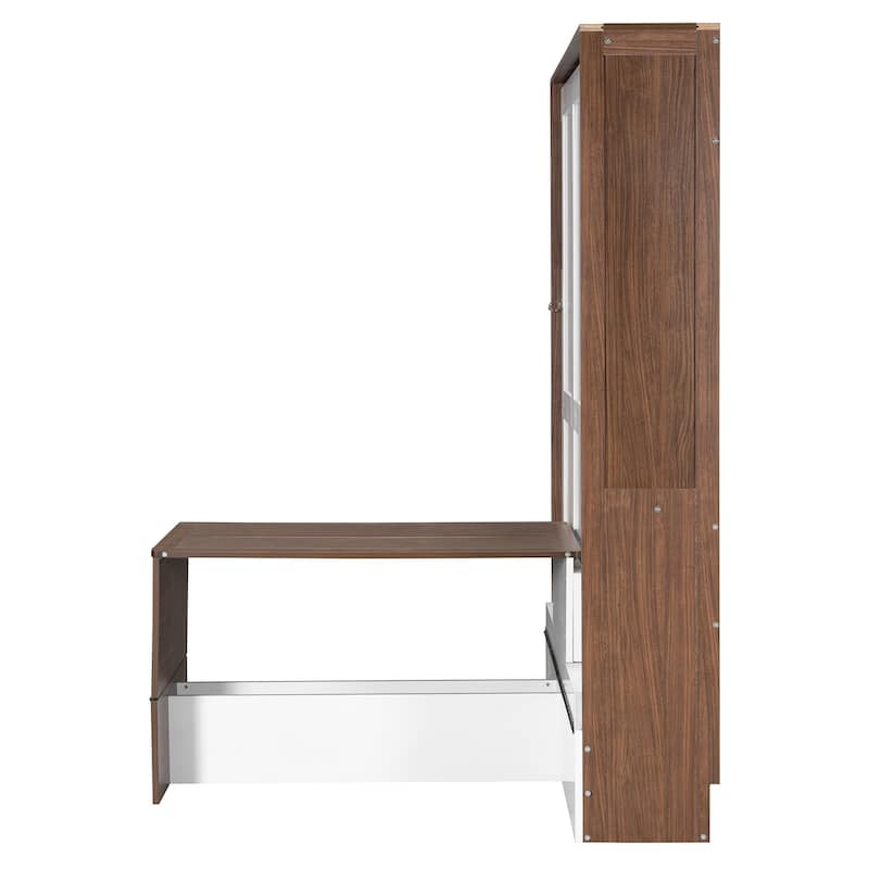 Full Size Murphy Bed Hidden Wall Cabinet Bed with Foldable Desk, Wooden Foldable Vertical Cabinet Bed Frame