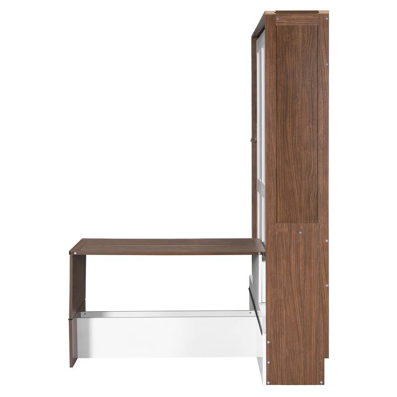 Full Size Murphy Bed Office Combo with Walnut Finish, Fold Down Bed w/ Workstation for Home Office Studio Contemporary Wall Bed