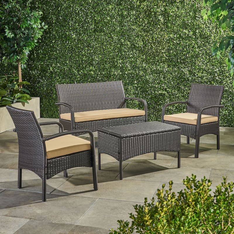 Cordoba Outdoor Wicker 4-piece Conversation Set with Cushions by Christopher Knight Home