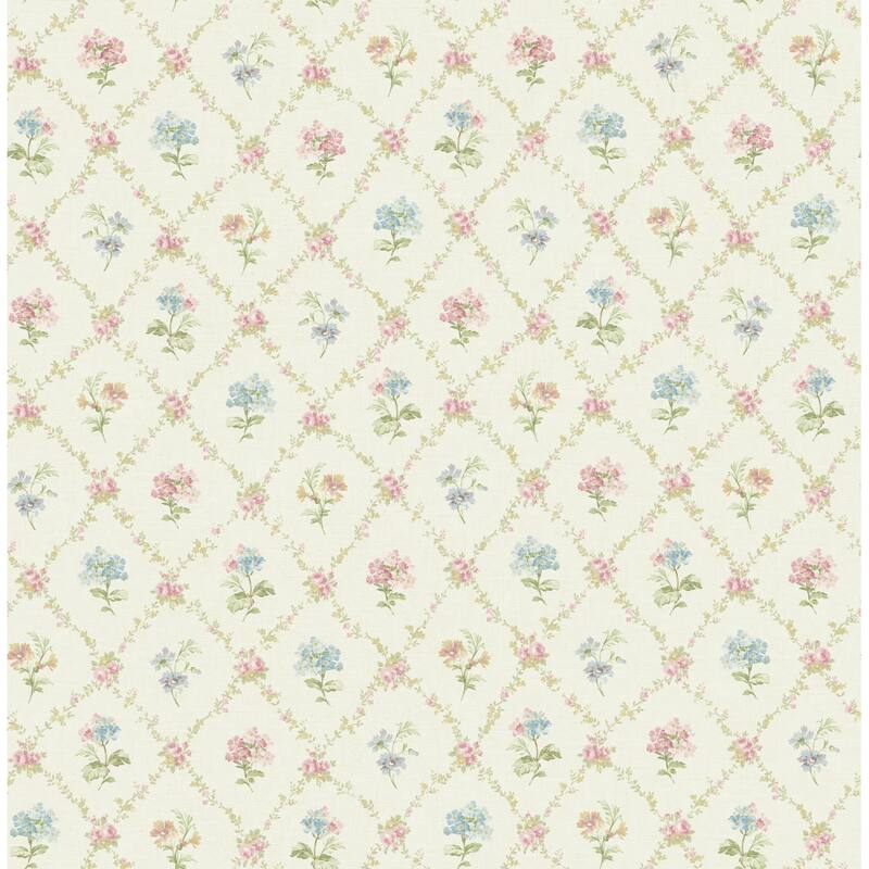 Seabrook Designs Alysia Floral Lattice Unpasted Wallpaper - 20.5 in. W x 33 ft. L - Cream & Blush