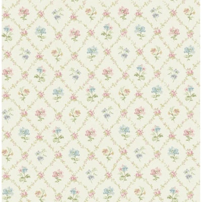 Seabrook Designs Alysia Floral Lattice Unpasted Wallpaper