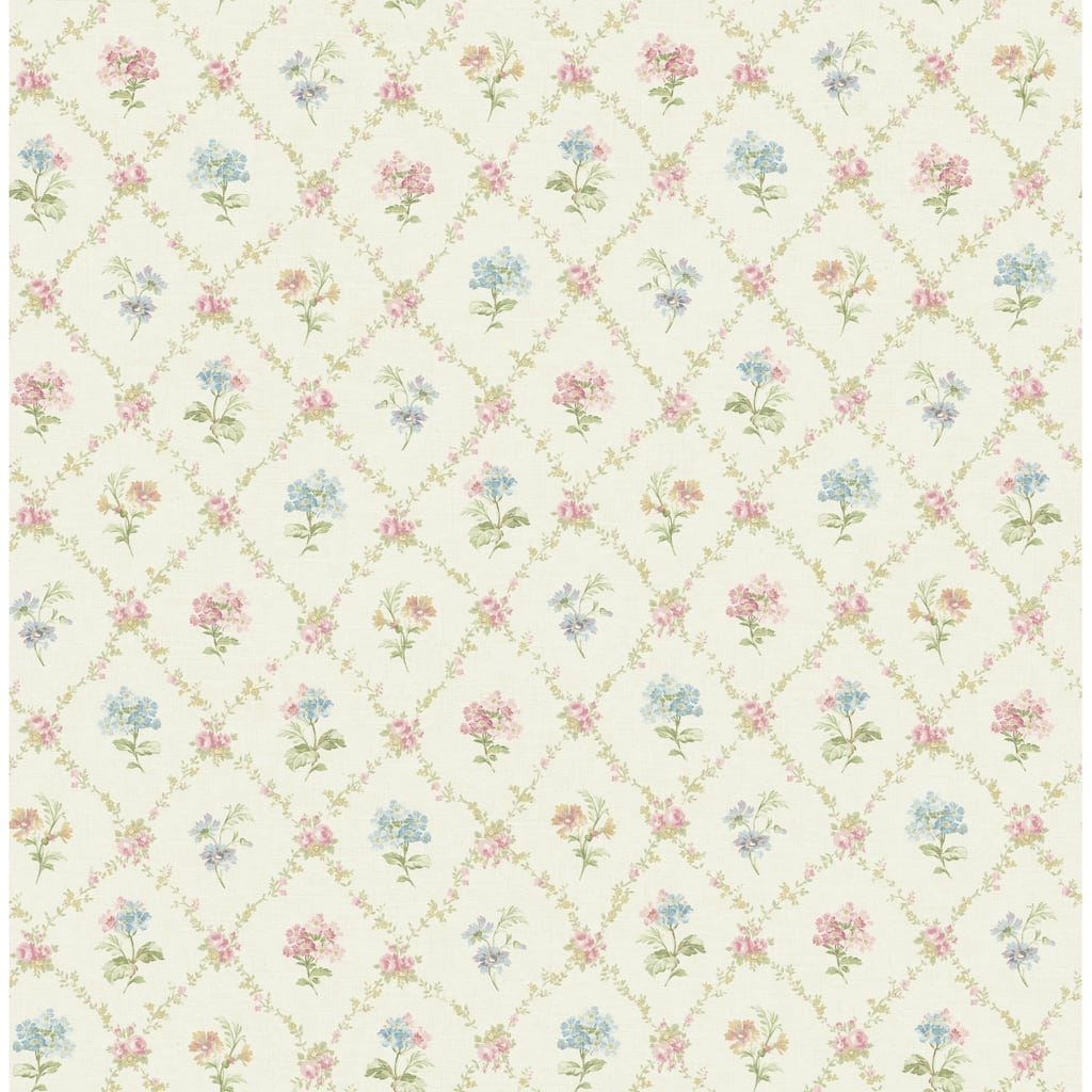 Seabrook Designs Alysia Floral Lattice Unpasted Wallpaper