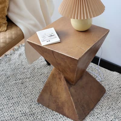 Indoor Lightweight Concrete Accent Table - Natural Wood