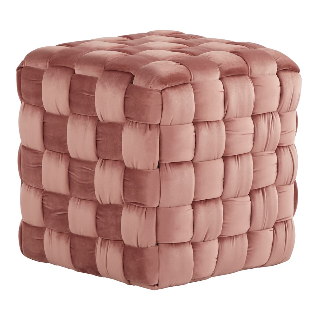 Square Braided 16" Ottoman in Blush Velvet by LumiSource