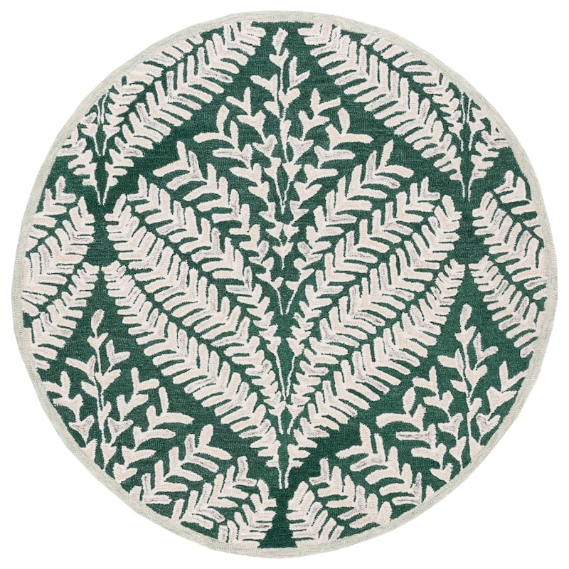 SAFAVIEH Handmade Capri Kert Wool Rug - 5' Round - Dark Green/Ivory