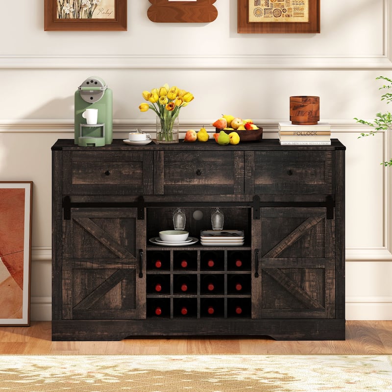 Gymax Wine Bar Cabinet w/LED Lights & Doors Coffee Station w/