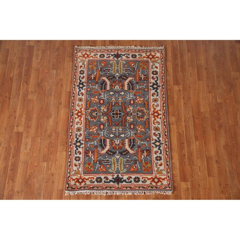 Gray Heriz Indian Area Rug Handmade Wool Carpet - 3'2"x 5'1"