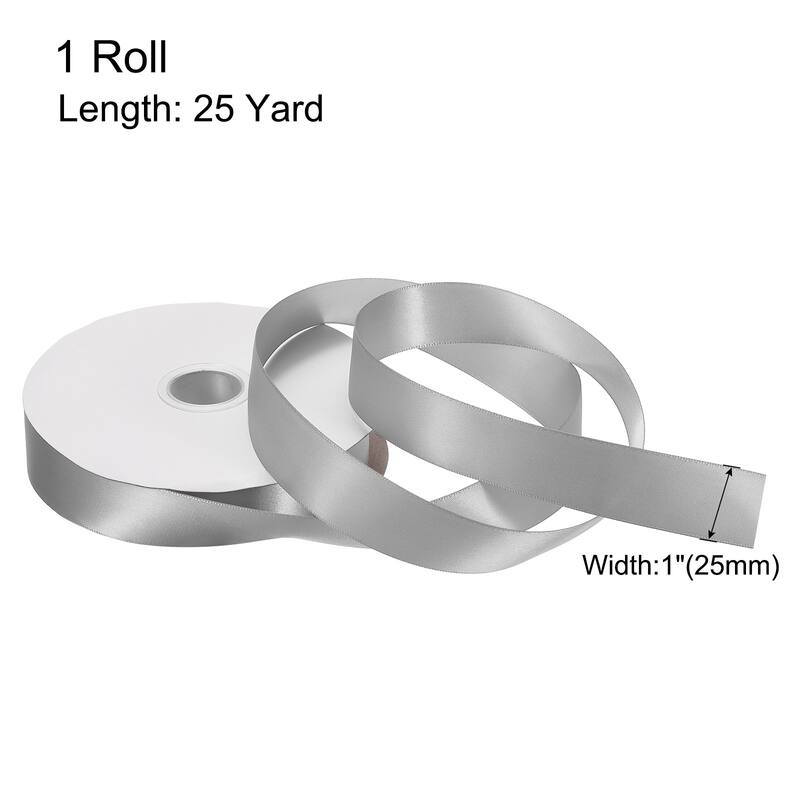 Satin Ribbon Grosgrain Valentine Solid Double Face Wedding Ribbon - Grey - 1" x 25 Yard