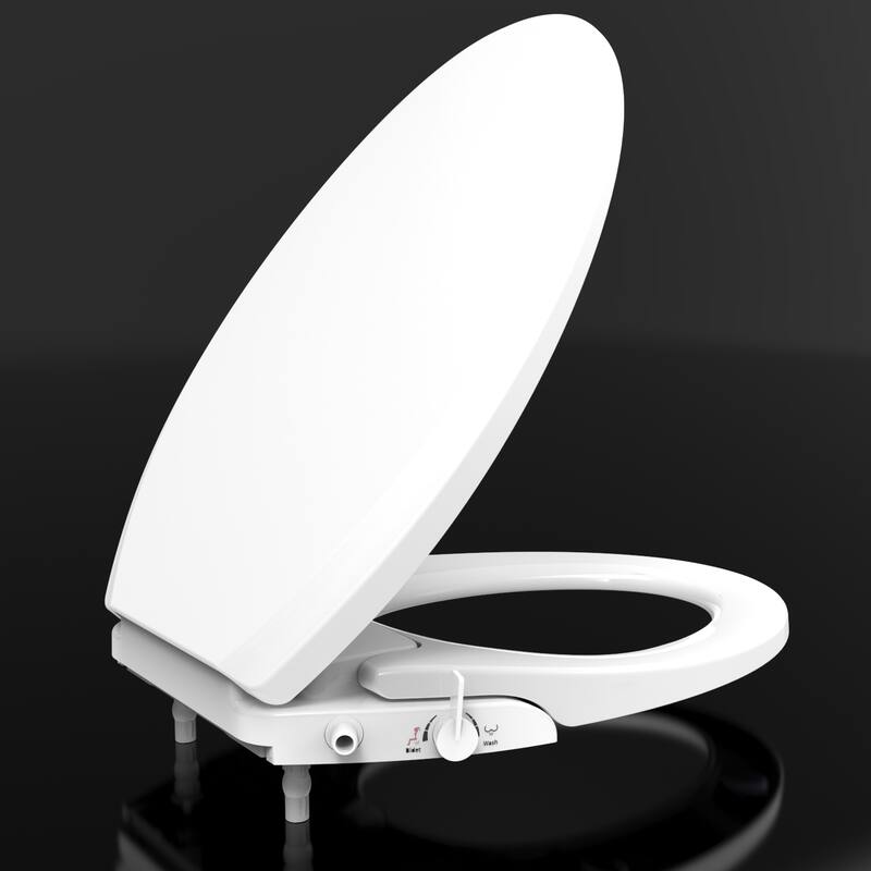 Elongated White Toilet Seat with Self Cleaning 2 Nozzles, Front &Rear Washing for Your Bedroom - White