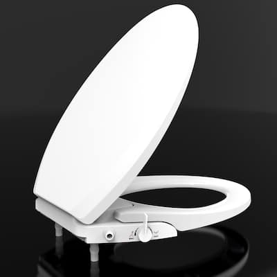 Elongated White Toilet Seat with Self Cleaning 2 Nozzles, Front &Rear Washing for Your Bedroom