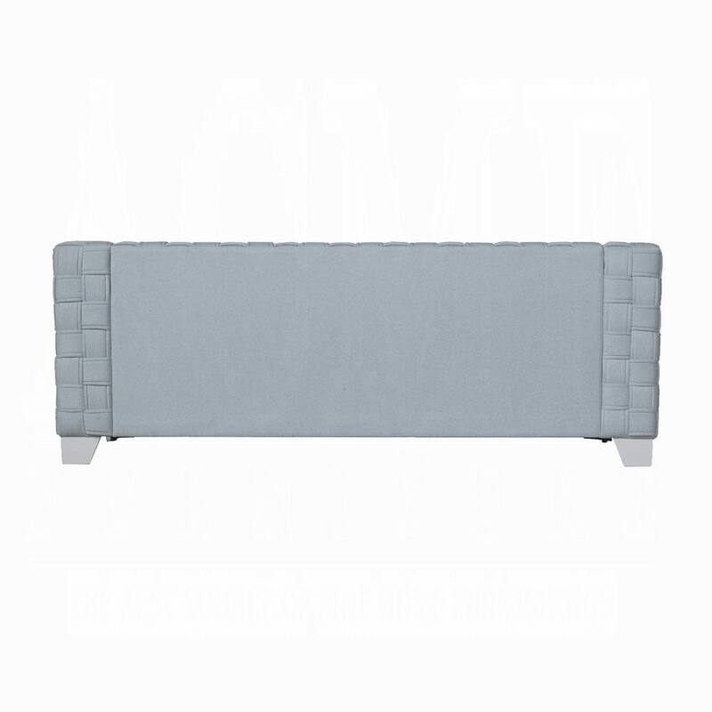 Reah Sofa, Knitted Light Blue Chenille, White Composite Wood, 85 Inch