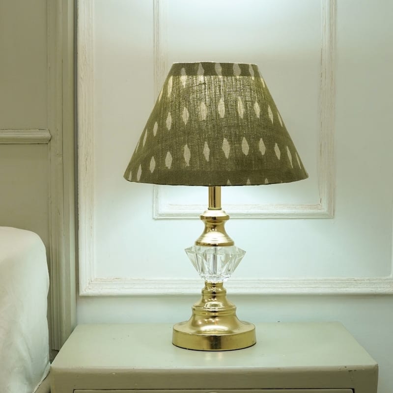 Fabdivine OMJI Handmade Thick Linen Green Boho Block Print Lampshade - Eco-Friendly Table Lamp Cover Decor for Living Room