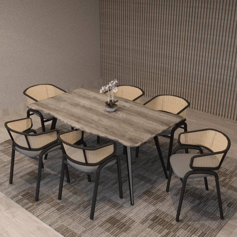 Ravenna Rectangular Dining Table with 63-Inch Wide MDF Tabletop and Powder Coated Metal Legs