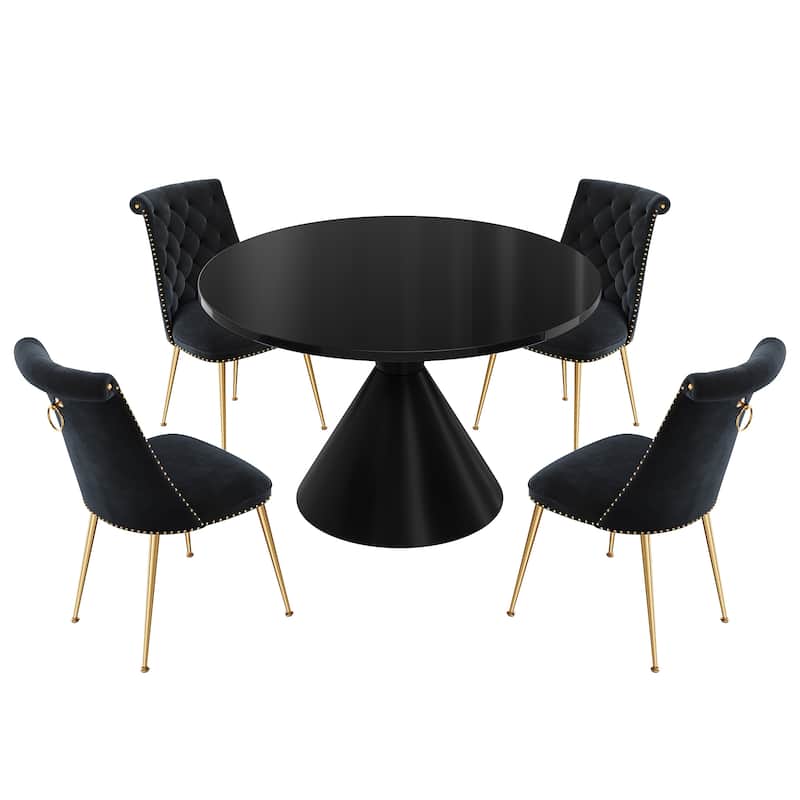 Clihome 5-Piece Black Large Table With Velvet Chair Dining Set