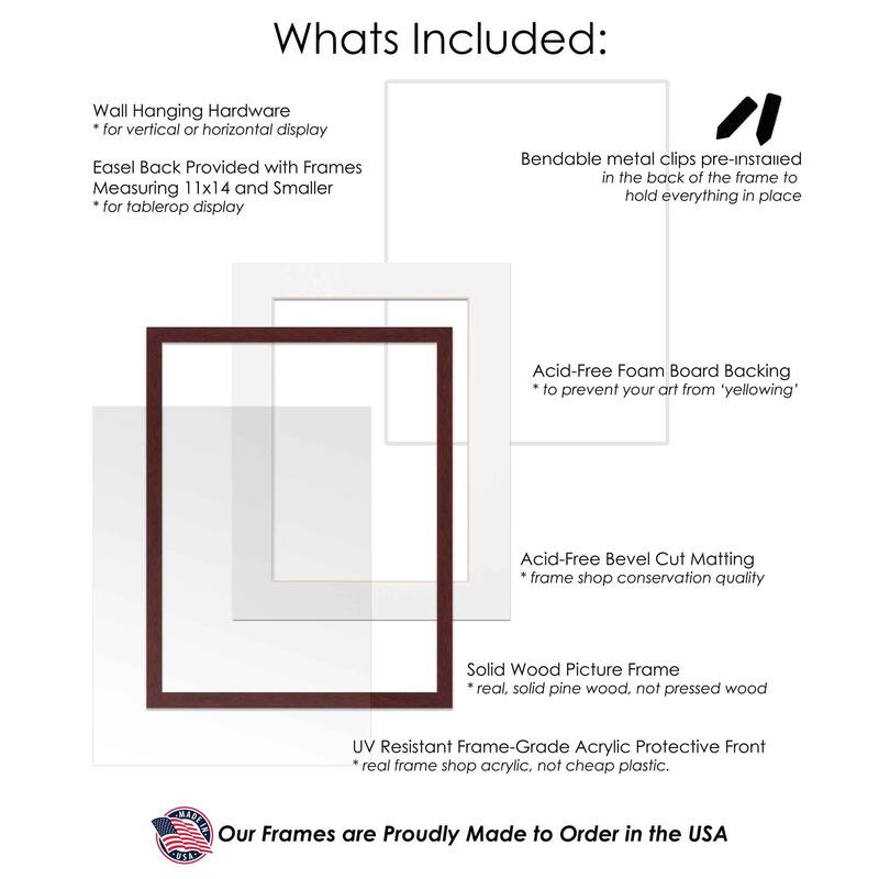 6x9 Frame with Mat Brown 8x11 Frame Wood Made to Display Print or