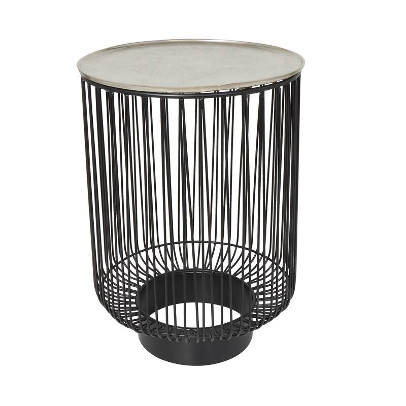 Black Aluminum Open Frame Wire Geometric Coffee Table with Silver Aluminum Top