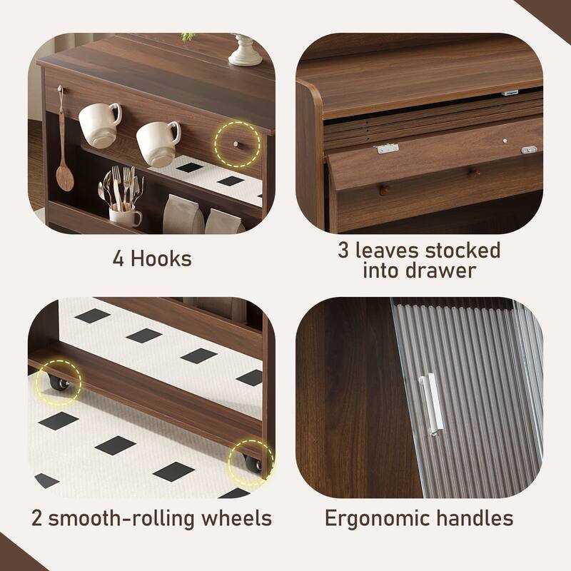 2-in-1 Buffet Hutch Storage Cupboard with Foldable Dining Table