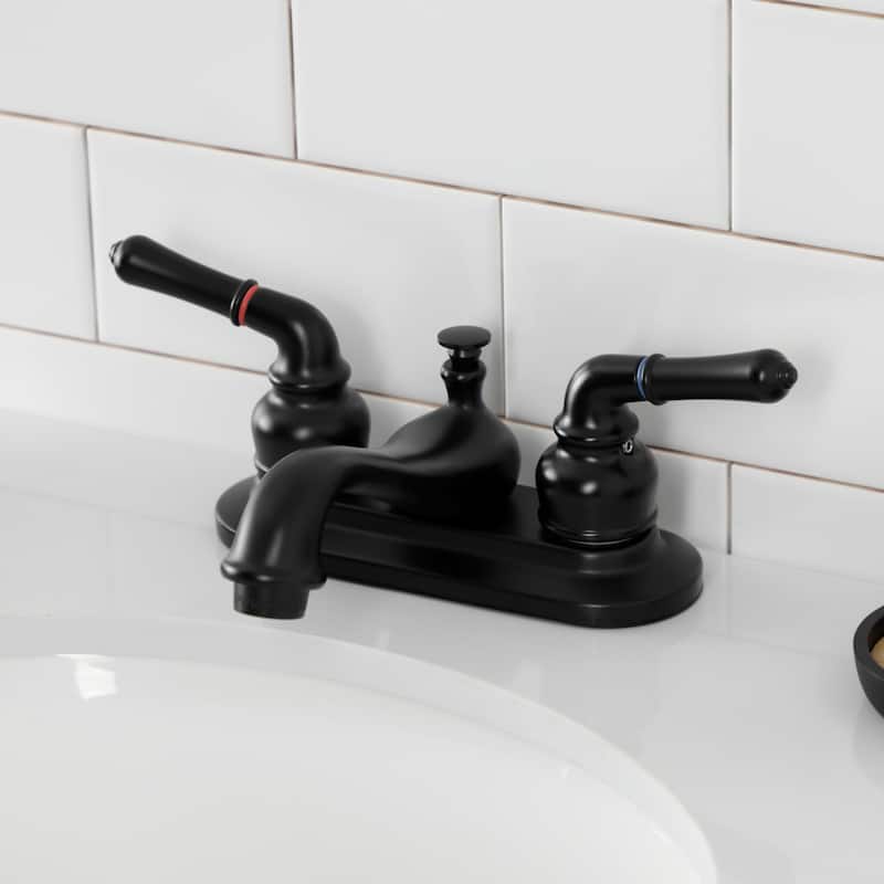 Kingston Brass Royale Two-Handle 3-Hole Deck Mount 4" Centerset Bathroom Faucet with Plastic Pop-Up