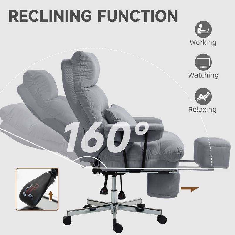 Overstuffed Office Chair with Lumbar Support and Footrest Reclining Swivel