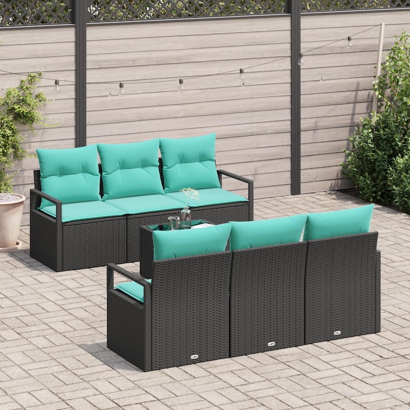 vidaXL 7 Garden Sofa Set with Cushions Black Poly Rattan - 68.9 x 24.4 x 27.2