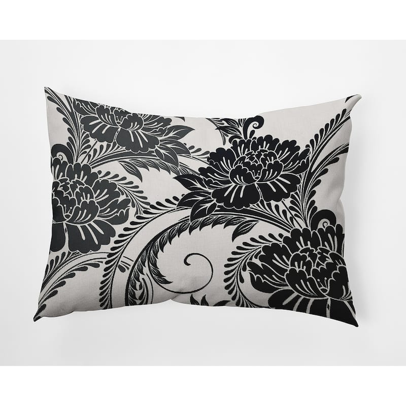Flower Flourish Indoor/Outdoor Throw Pillow - Black - 14" x 20"