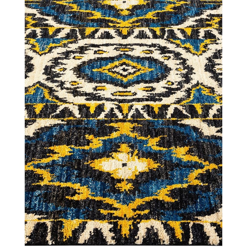 Overton Hand Knotted Wool Vintage Inspired Modern Contemporary Modern Blue Area Rug - 3' 10" x 12' 1"