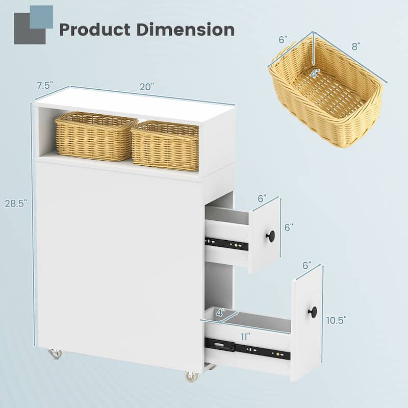 Costway Movable Bathroom Storage Cabinet Narrow Toilet Side Paper