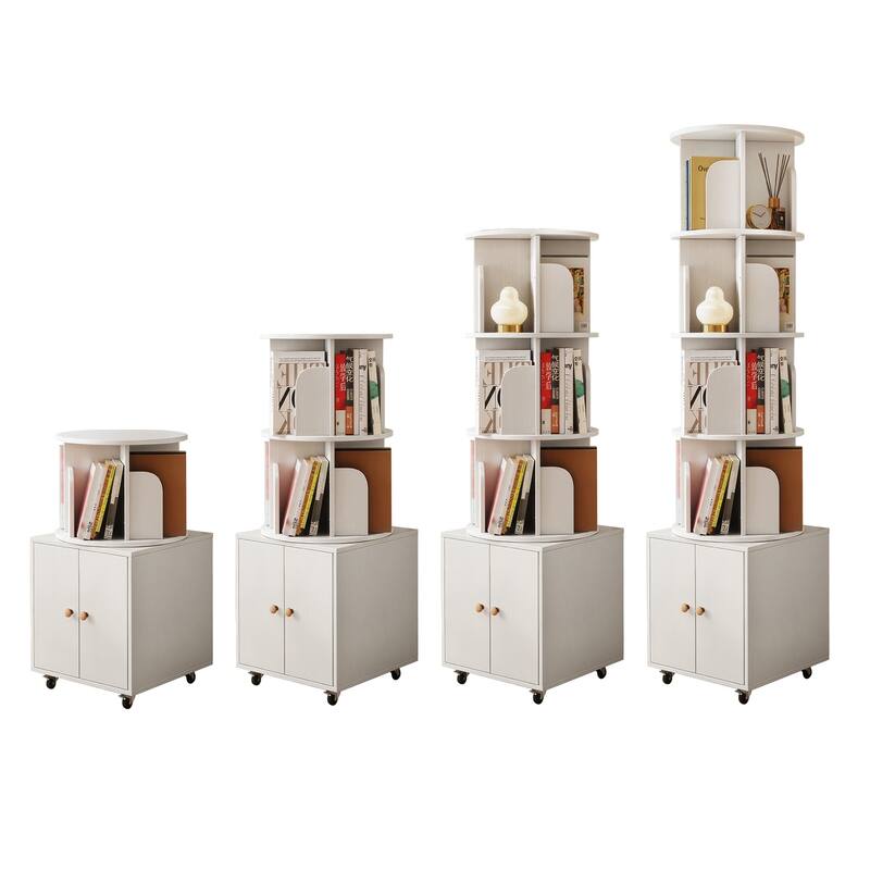 360 Degree Display 5 Tier Corner Bookshelf with Drawer, Floor Standing Bookcase Storage Rack, Wood Narrow Book Shelf Organizer