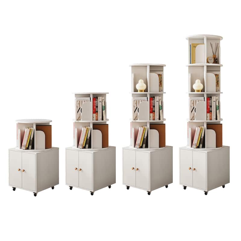 Rotating Bookshelf,360 Degree Display 5 Tier Corner Bookshelf With Drawer For Small Space, Floor Standing Bookcase Storage Rack