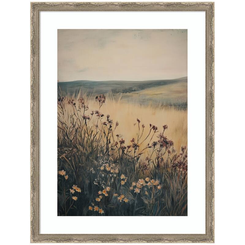 Kate and Laurel Landscape Wild Flower by Melloi Art Prints Framed Wall Art Print - 20 x 26 - Silver