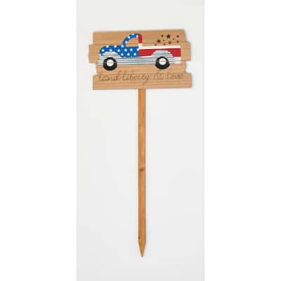 33" Wood Americana Pick Up Truck Garden Stake