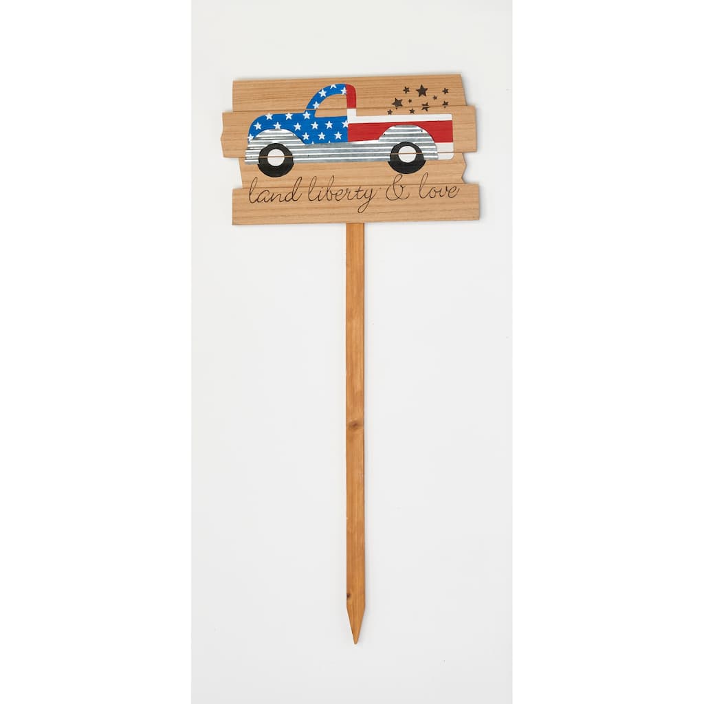 33" Wood Americana Pick Up Truck Garden Stake