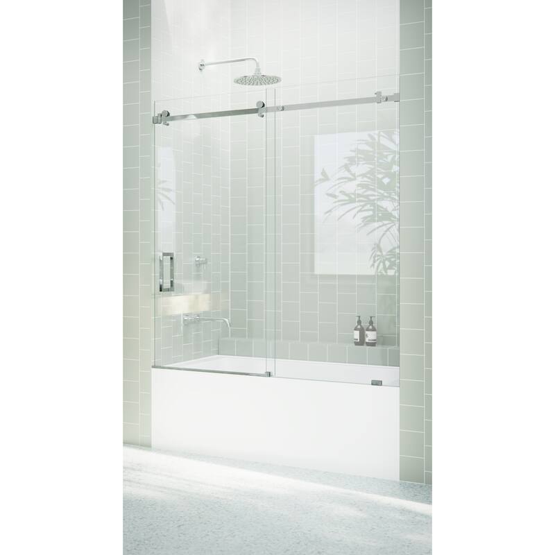 Glass Warehouse 52 in. - 56 in. x 60in. Frameless Bath Tub Sliding Shower Door with Square Hardware