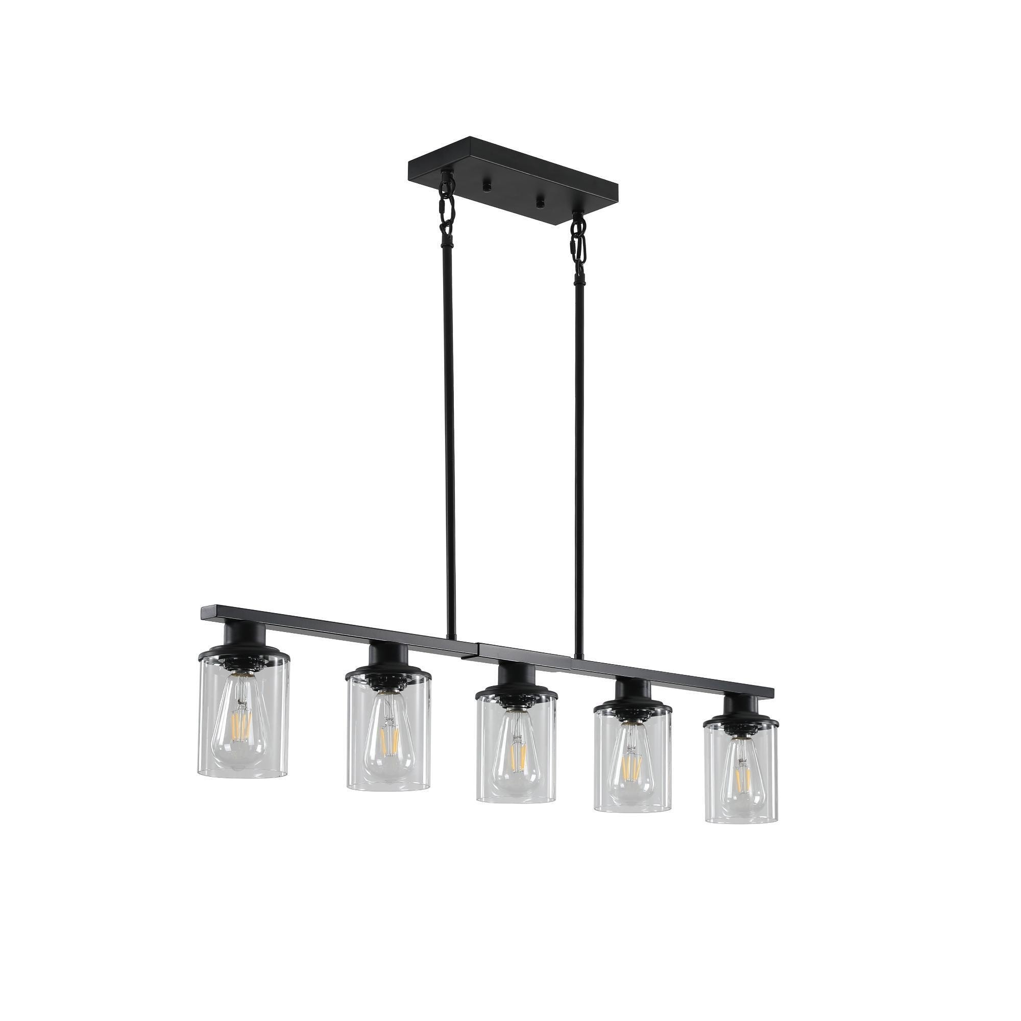 37" Modern Industrial 5-Light Chandelier with Clear Glass Shades