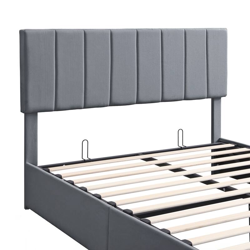 Queen size Upholstered Platform bed with a Hydraulic Storage System