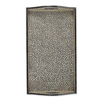 Handmade Eggshell 'Constellations' Mosaic Tray (Thailand) - 3.3 in h x 18.9 in l x 11 in w