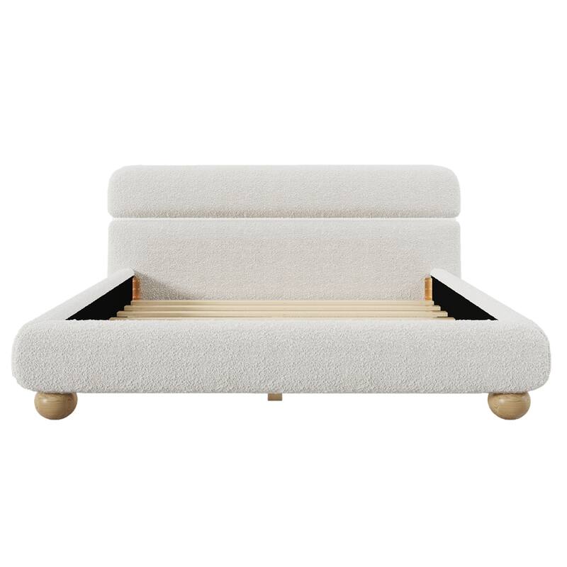 Teddy Fleece Boucle Fabric Low Profile Upholstered Bed