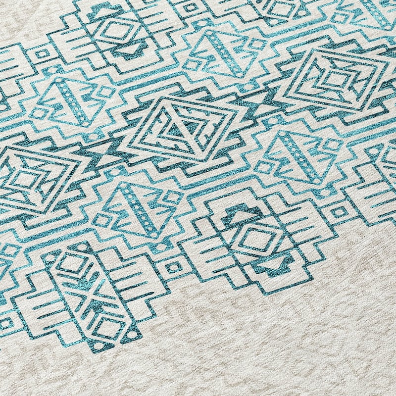 Machine Washable Indoor/ Outdoor Moroccan Boho Chantille Rug