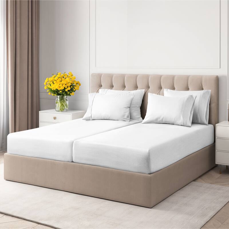 CGK Linens 6 Piece Solid Deep Pockets Microfiber, Easy-Fit Bed Sheet Set - Split King - White