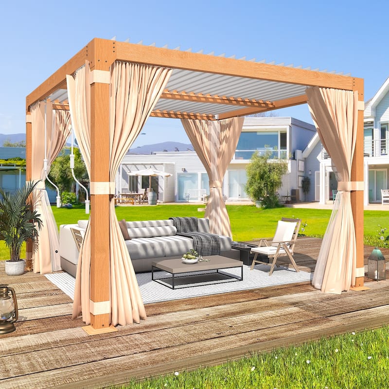 EROMMY Outdoor Louvered Pergola Gazebo with Adjustable Aluminum Rainproof Roof and Pull-Down Screen
