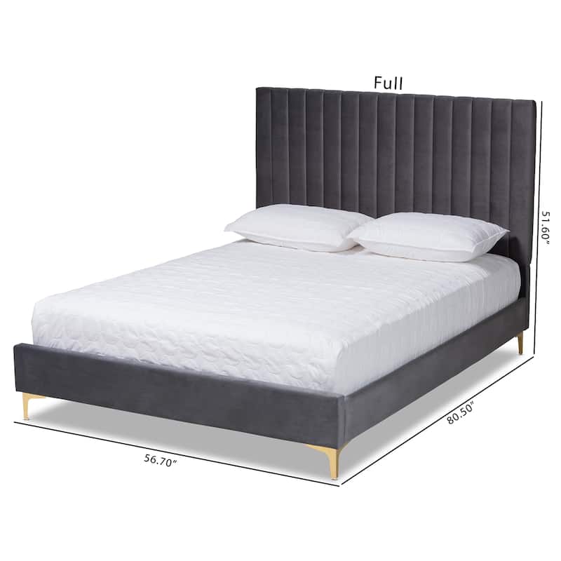 Serrano Contemporary Glam and Luxe Velvet Fabric Upholstered and Gold Metal Platform Bed