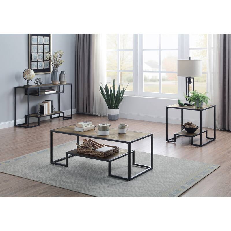 Console Table in Rustic Oak & Black Finish - Black - Wood