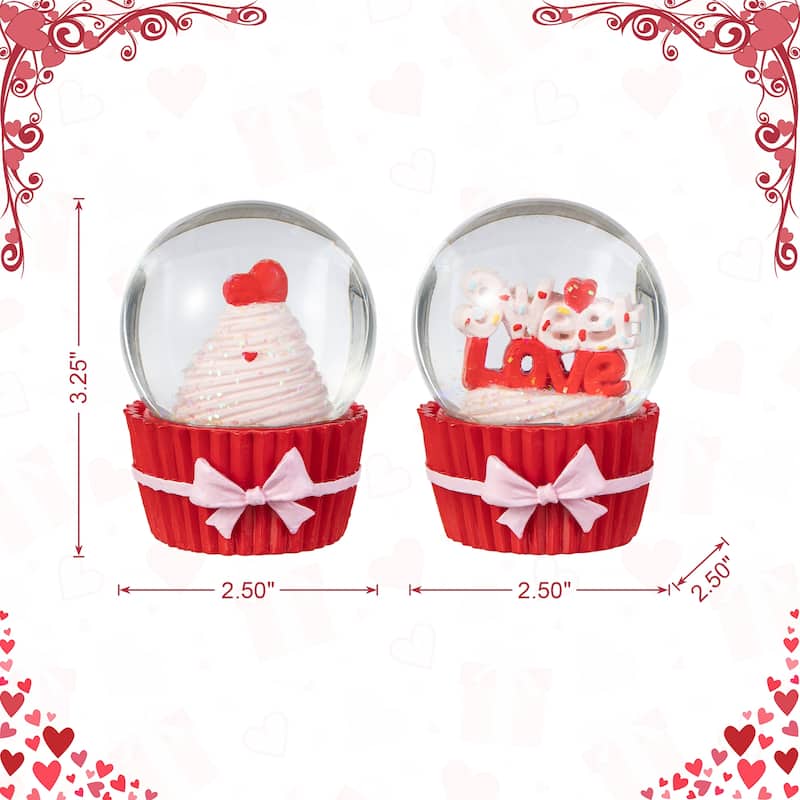 Glitzhome 3.25"H S/2 Valentine's Resin Cupcakes Waterglobes