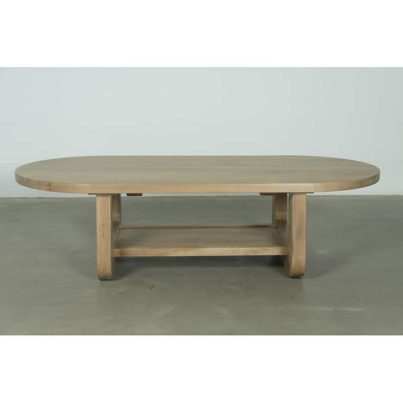 Walnut wood oval coffee table with storage neutral wood tone 68x32x18H