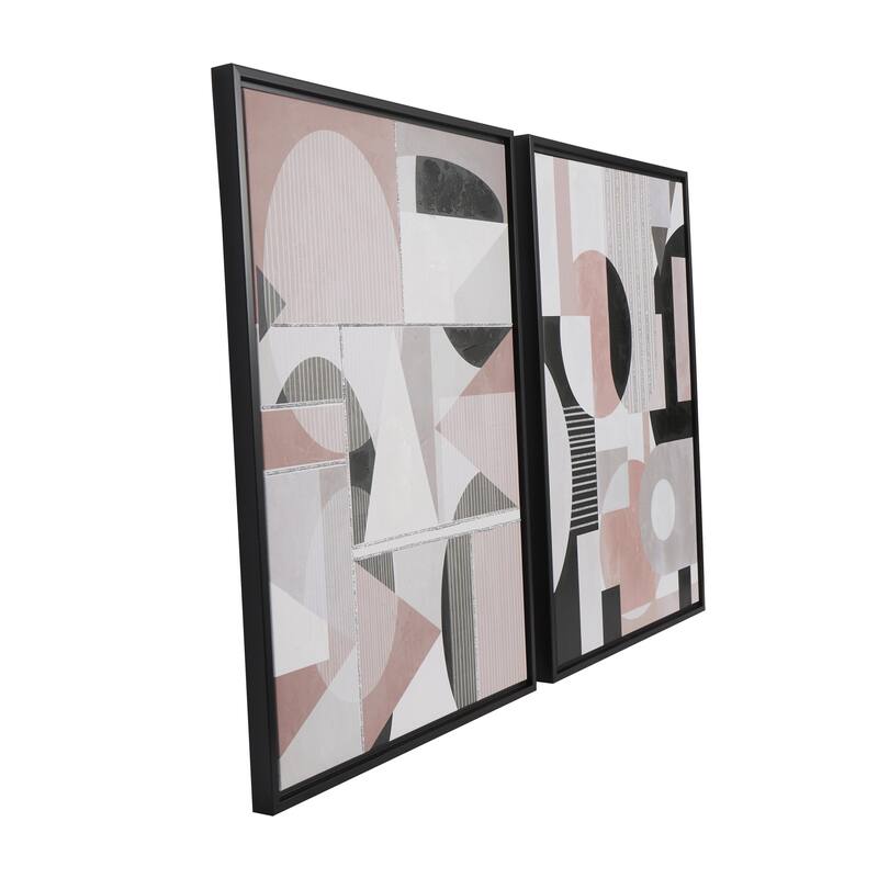 Canvas Abstract Mid Century Modern Geometric Living Room Framed Wall Art with Black Frames - Set of 2 Cream - Roche River Decor