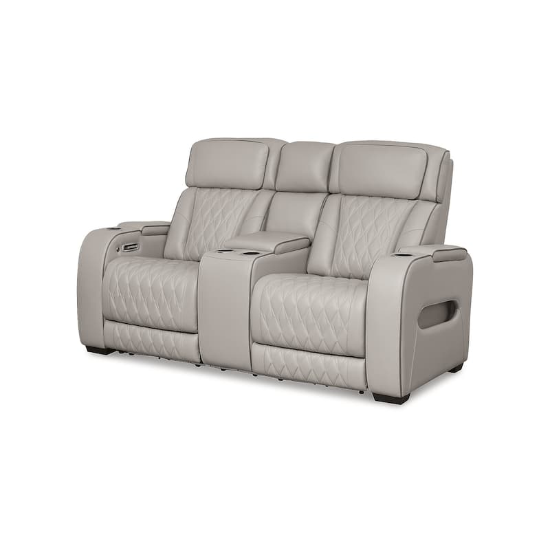 Signature Design by Ashley Boyington Gray Power Reclining Loveseat with Console - 75"W x 40"D x 44"H