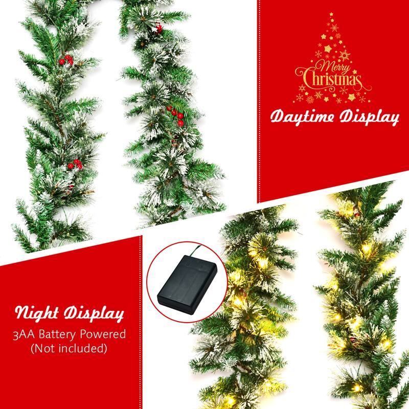 Gymax 9FT Pre-lit Christmas Decoration Garland Rattan w/ LED Lights - See Details