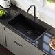 preview thumbnail 2 of 8, Karran QT-812 Top Mount 33 in. Large Single Bowl Quartz Kitchen Sink in Black With Kitchen Faucet in Gunmetal Grey