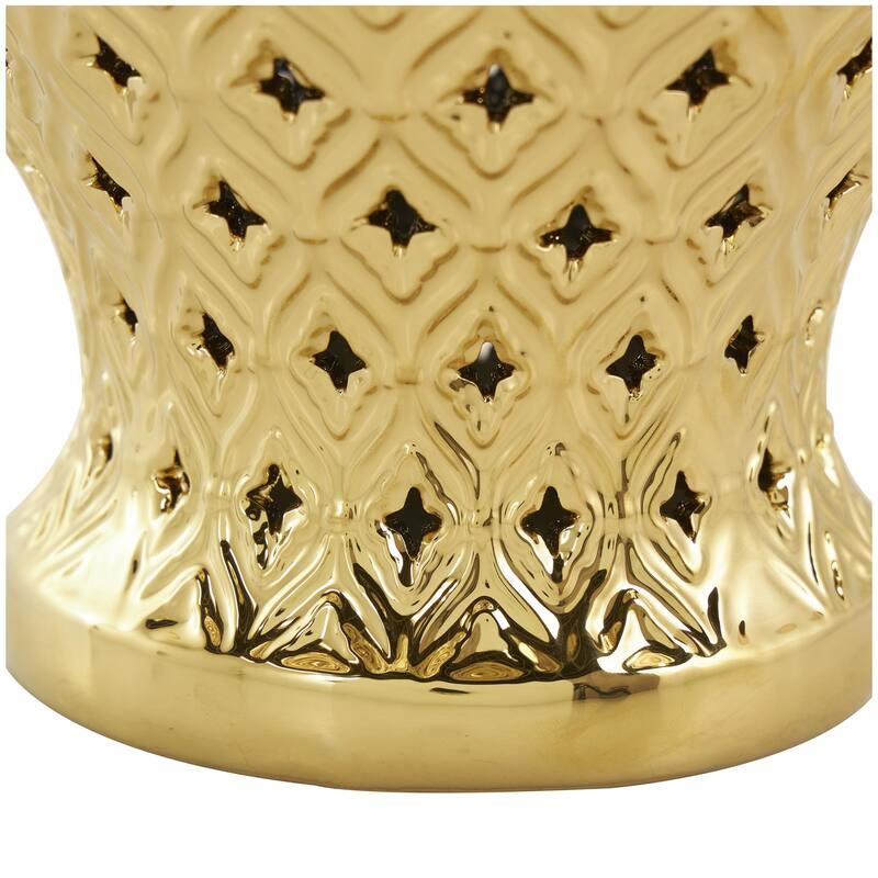 Ceramic Decorative Jars with Geometric Cutout Design and Lid - Gold - Roche River Decor