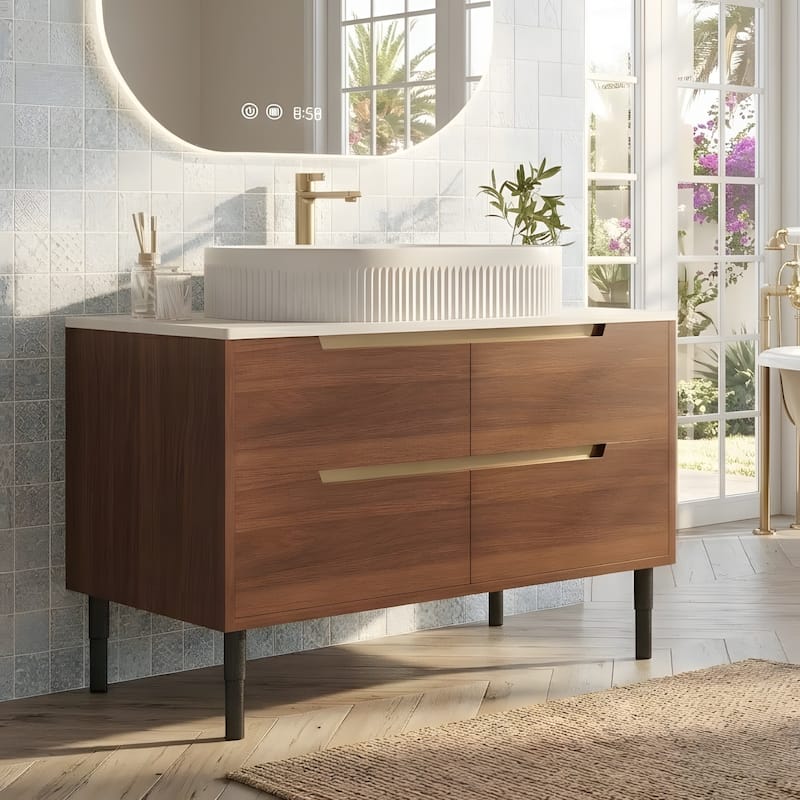 36 inch Bathroom Vanity, Freestanding or Wall Mounted with Ceramic Integrated Sink & Soft-Close Drawers